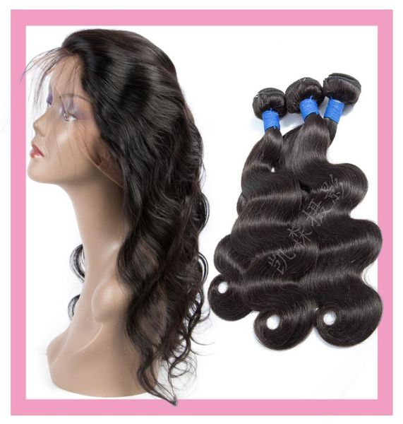 

indian human hair mink body wave 3 bundles with 360 lace frontal adjustable band lace frontal with bundles natural color 828inch6378878, Black;brown