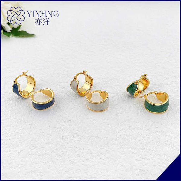 

yiyang jewelry korean edition minimalist enamel irregular earrings for men and women's oil drop earring, Golden