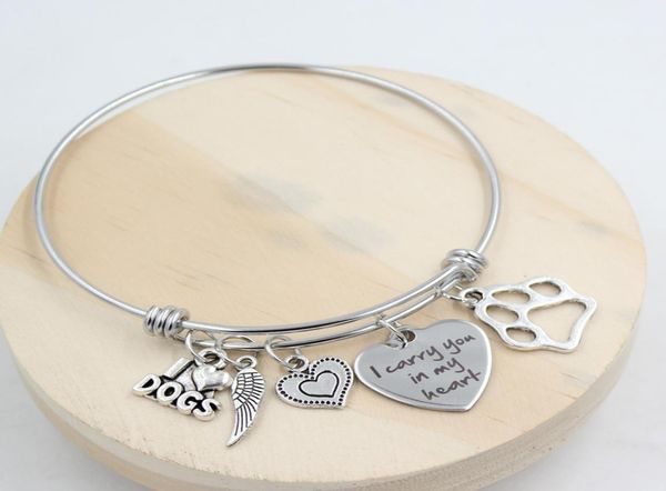 

whole new arrival stainless steel wire bangle adjustable bangle animail paw print pet dog memorial bracelet bangle women jewel5864542, Golden;silver