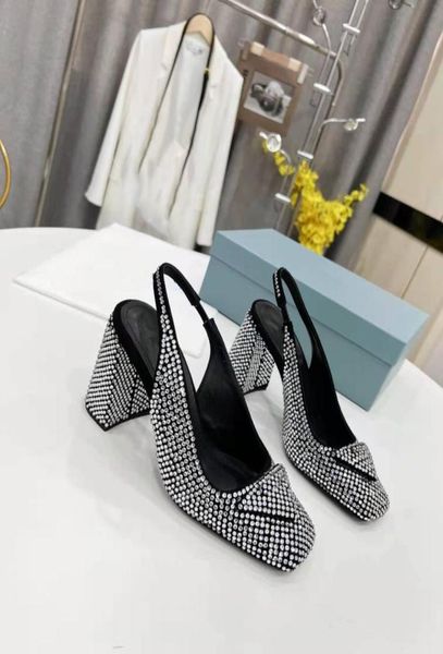 

satin slingback pumps sandals with crystals satins crystals series chunky heels women039s sandal size 35418171037, Black