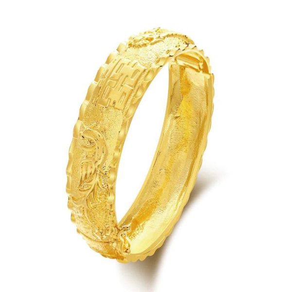 

mgfam 86ba dragon and phoenix bangles bracelets for bridal wedding jewelry 24k gold plated traditioal style3508356, Black