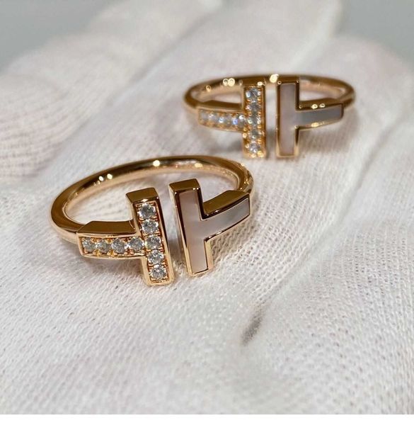 

boutique seiko tiffay s925 high edition rose gold diamond sterling silver double t open ring female letter fashion beimu