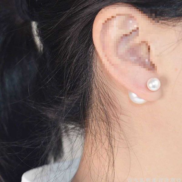 

pearl earrings silver double sided earrings for women's red front and rear size earrings to prevent allergy, Golden