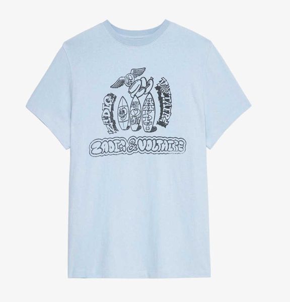 

23ss zadig voltaire new women designer t shirt summer fashion surfboard scratched font front and back letters cotton short sleeve, White