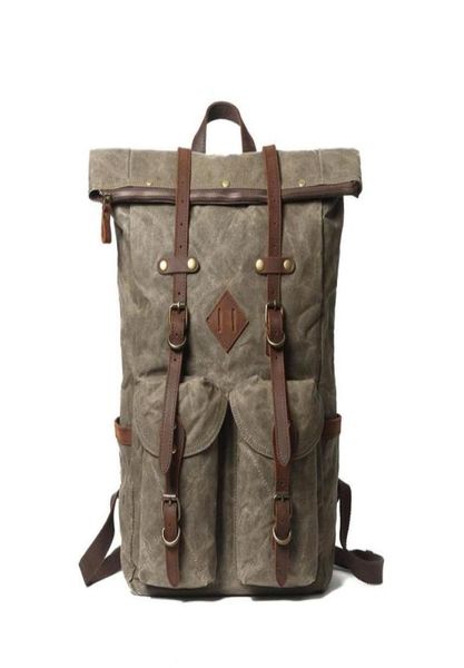 

backpack fashion vintage waterproof travel wax canvas with leather outdoor large capacity computer bag school9551362