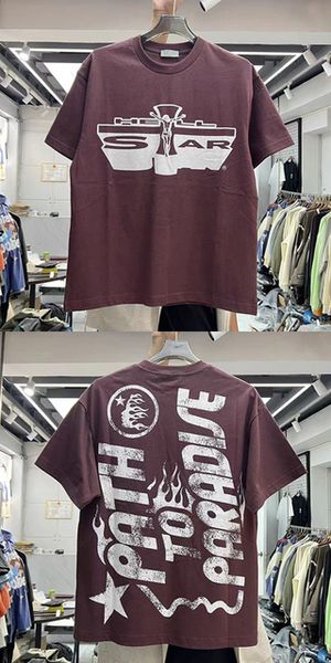 T-shirt da uomo T-shirt Hellstar stampata in cotone spesso girocollo da uomo casual sportiva manica corta Top889 A5