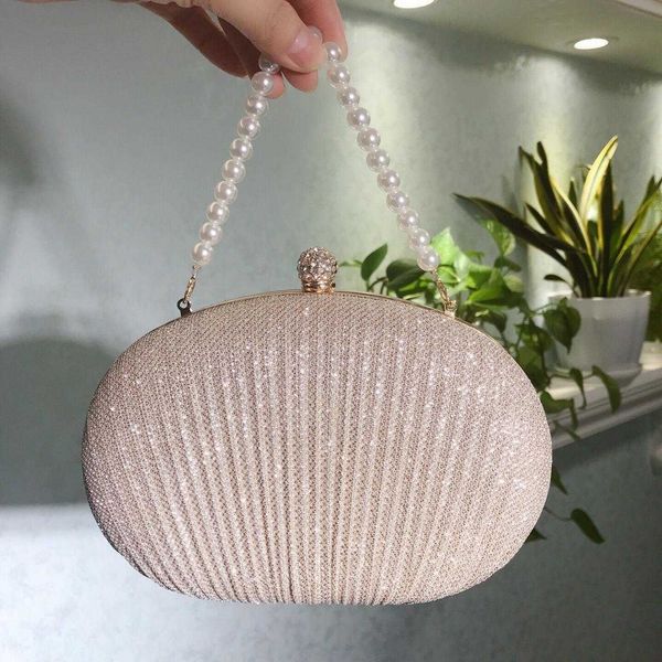 

large egg dinner bag colorful leather pearl chain pleated hard box dress clutch