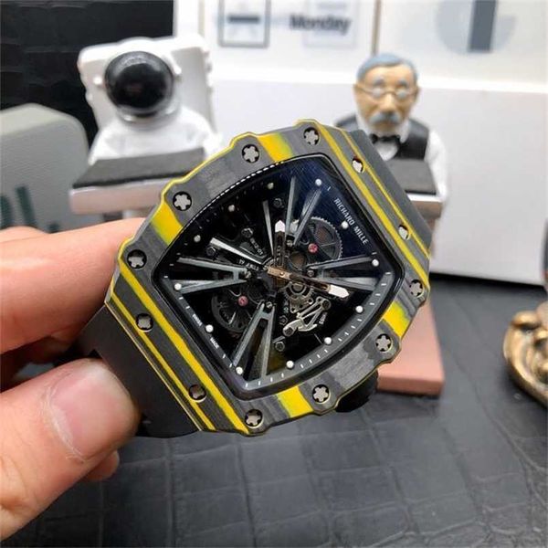 

men luxury richads watch milles mechanical wine bucket shaped same wine bucket shaped hollow out carbon fiber tight bottom waterproof large, Slivery;black