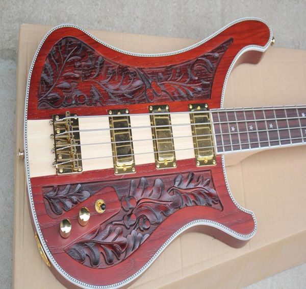 

factory custom red 4string electric bass guitar with neckthrubodyrosewood fretboardgold hardwares3 pickupsoffer customized8788312