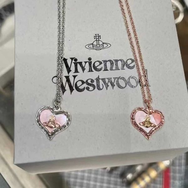 

western empress dowager vivian fritillaria saturn heart shaped flashing diamond necklace women's fashion design collar chain, Silver