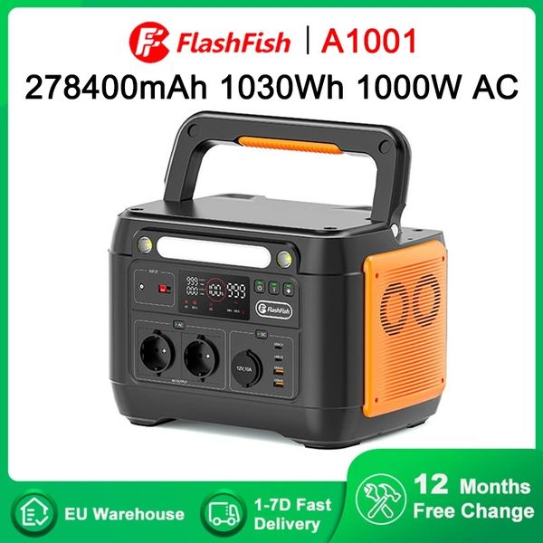 

flashfish 1000w portable power station 110v 230v ac output solar generator 278400mah 1030wh solar backup power for outdoors