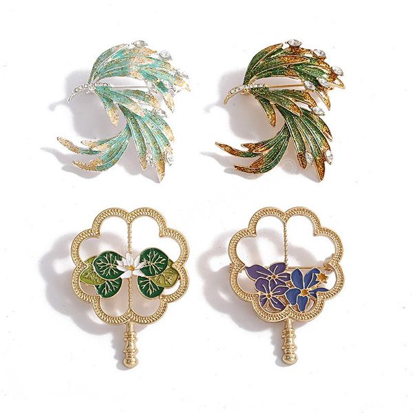 

retro feather brooch elegant hollow out futon fan brooches for women shirt lapel pins charm jewelry accessory gift, Gray