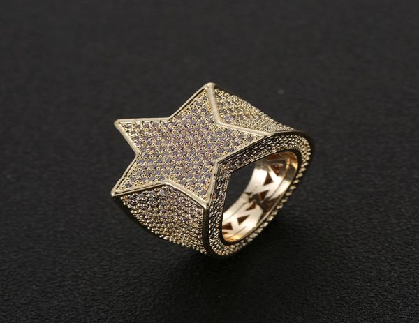 

men fashion copper gold silver iced out star ring cz stone star shape ring jewelry3351033, Golden;silver