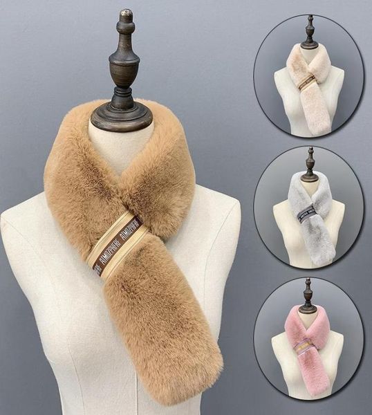 

scarves 75cm faux fur scarf women winter warm thicken plush ladies cross fake collar neckerchief solid color furry shawl2058449, Blue;gray