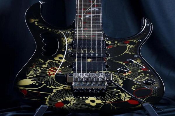 

77fp2 floral pattern 2 vai flower black electric guitar tree of life inlay floyd rose tremolo bridge locking nut chrome hardwar6540948