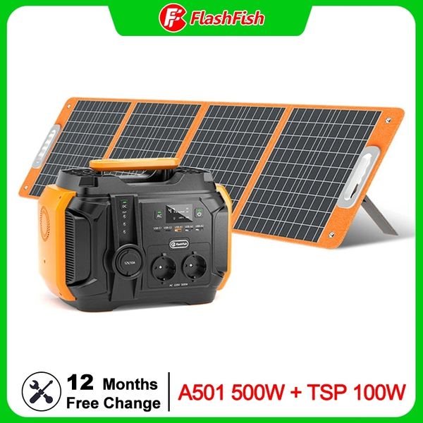 

ff flashfish 540wh backup lithium battery 500w pure sine wave ac outlet solar generator with 18v 100w solar panel system set