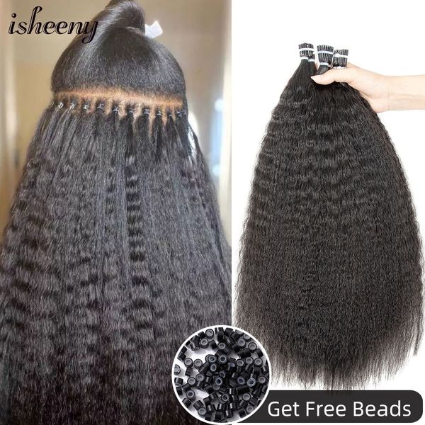 

hair bulks microlink s yaki straight i tip human micro loop ring 1024 inches kinky for women 230525, Black