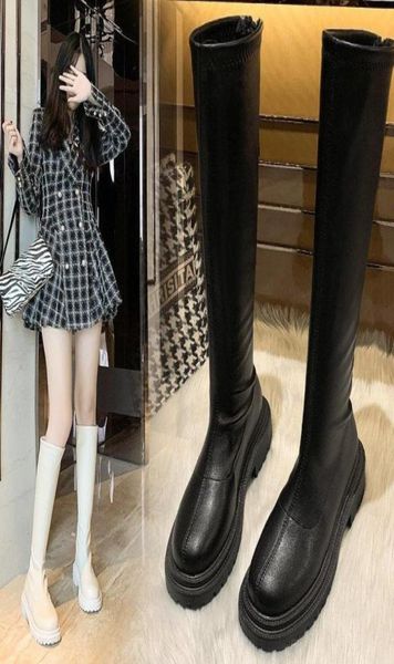 

boots leather thigh high platform 2021 women slim thick sole over the knee shoes black winter long9563990