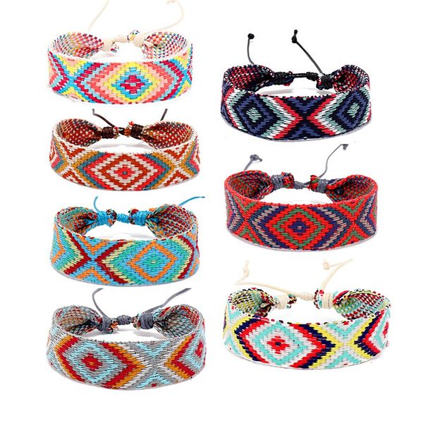 

fashion braided bracelets vintage ethnic colorful rhombus pattern adjustable bracelets wrist chain wristbands party jewelry gift, Golden;silver