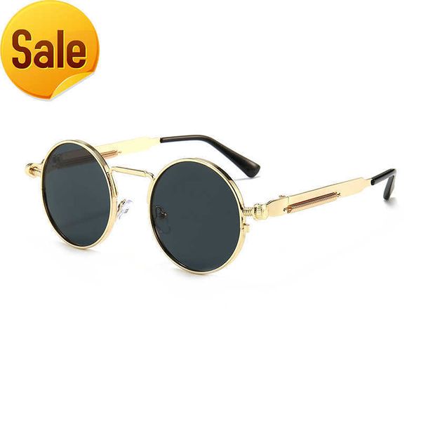

vintage round punk sunglasses men's spring metal steampunk mirror sun glasses for men women retro personality eyewear, White;black