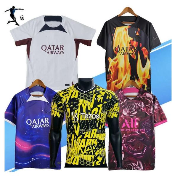 

23 24 psgs mbappe soccer jerseys tracksuit 2023 2024 classic style training suit sergio ramos verratti icardi football short sleeve little b, Black