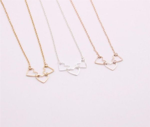 

hollow out love heart necklace three pendant combination necklaces for girls the to women gold silver rose three color optional8434346