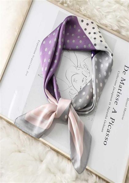 

2020 new dot scarf women silk square hair band lady foulard hand headkerchief scarves fashion office neck scarfs bandana8123372, Blue;gray