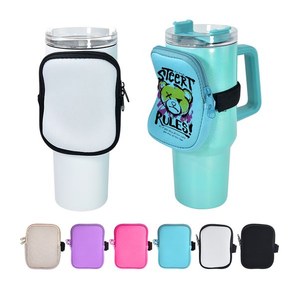 

40oz tumbler sublimation neoprene pouch bag mini tote with elastic band outdoor sports water bottle sleeve carrier bags holder running walki