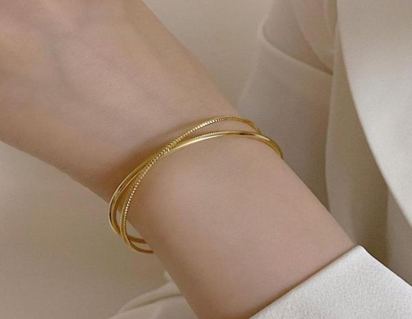 

bangle 14k goldplated personality simple cross open bracelet niche design geometric double bangles for women jewelry7769262, Black