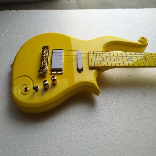 

special scroll horn diamond series prince cloud yellow electric guitar white pickups symbol inlay gold truss rod cover black kn8364514