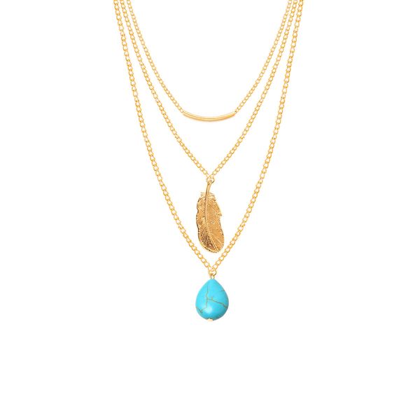 

lasso turquoise beads big leaves multi-layer necklace for ladies designer jewelry adjustable layering choker arrow bar layering long necklac, Silver