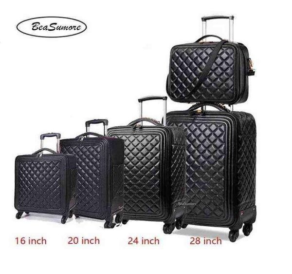 

beasumore retro pu leather rolling luggage sets spinner inch women high capacity suitcase wheels men cabin trolley j2207075508390