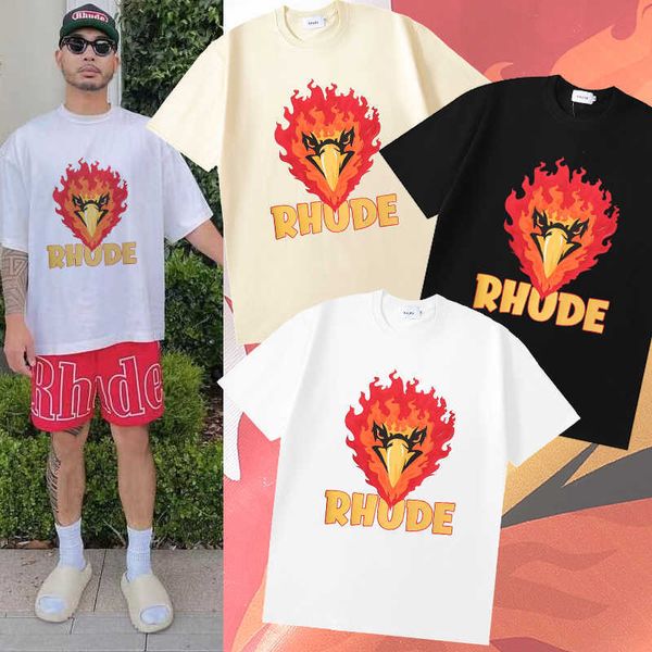 

men's hoodies sweatshirts rhude fire bird print summer high street t shirt hip hop short sleeve t-shirt short sleeve tee, Black