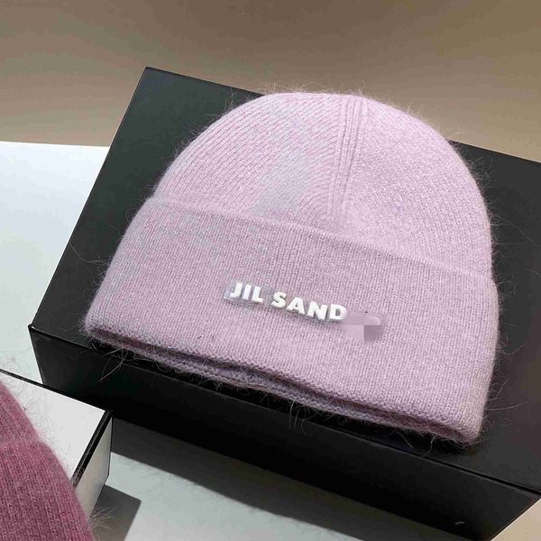 

designer luxury brand jils ander fashionable ol premium rabbit hair knitted plush warm ear protection hat versatile for autumn and winter re, Blue;gray