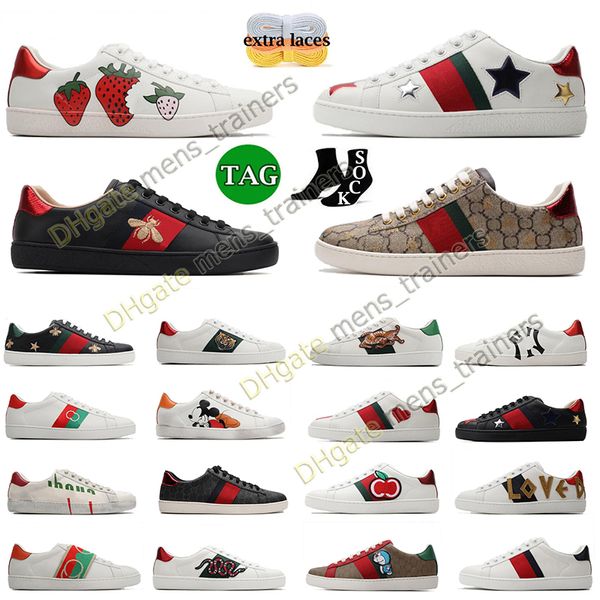 

designer luxury ace bee casual shoes mens womens cartoons low sneakers genuine leather tiger snake embroidery stripes classic platform sneak, Black