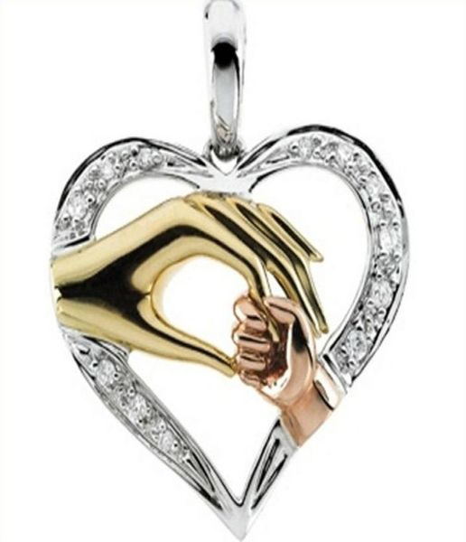 

wholewhole 100 real pure sterling silver mother and child hand in hand pendant necklacegift for mom mother039s day 6246168, Golden;silver
