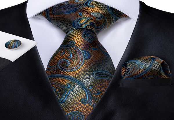 

fast silk tie set gold blue striped men039s whole classic jacquard woven necktie pocket square cufflinks wedding b7893611, Black;blue