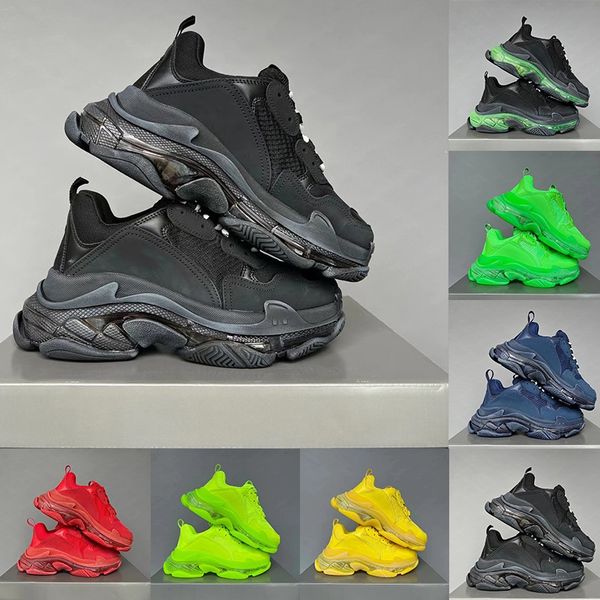

mens sports running shoes triple s clear sole casual sneakers vintage old dad black white green gym red chunky soles man woman designer trai