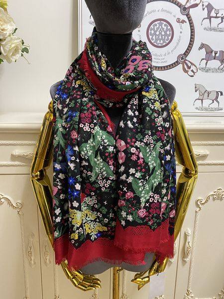 

women's long scarf scarves shawl 100% cashmere material thin and soft print flowers pattern big size 190cm -100cm, Blue;gray