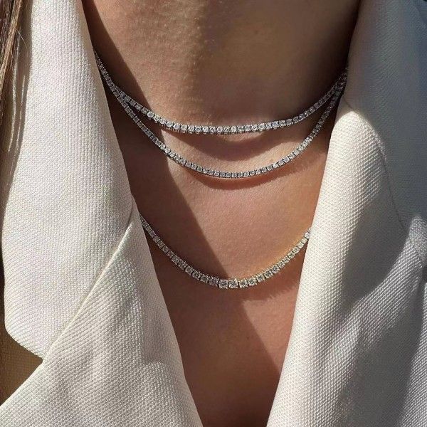 

designer simple necklace sterling silver diamond men's and women's classic tennis chain couple's hundred matching clavicle ch, Golden;silver