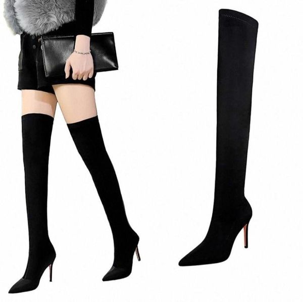 

eoeodoit high stiletto heels above knee high boots long boot women pointy toe lycra autumn spring stretchy booties 95 cm boo1469721, Black