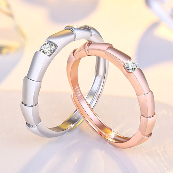 

luxury bamboo design couple rings 18k rose gold/platinum plated silver ring set
