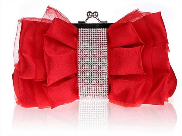 

fashion bowknot rhinestone evening bag bridal clutch flower shaped womens
