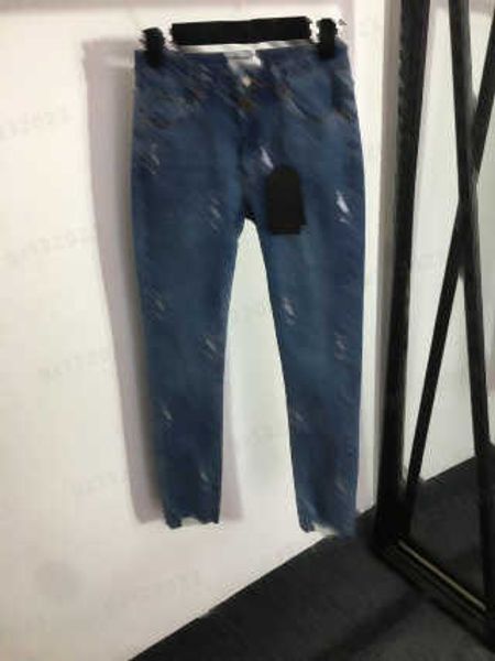 

designer women jeans fashion street pant blue stamped letter logo print slim fit skinny jeans loose pocket midweight solid washed pants wome