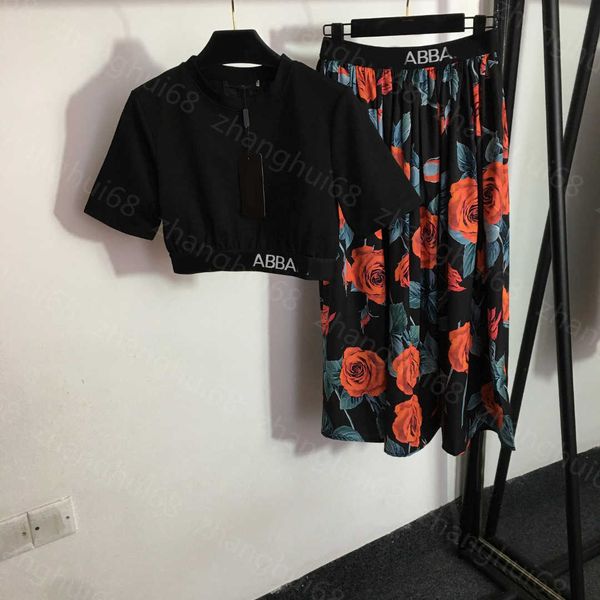 

23ss womens designer clothing skirt set letter webbing waist closed short short sleeve t-shirt printed high waist half skirt sets womens clo, White