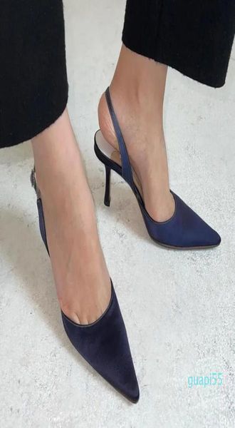 

luxury women dress shoes sandal party wedding manolos carolyne suede leather slingback sandals mid heel high heeled 35421320111, Black