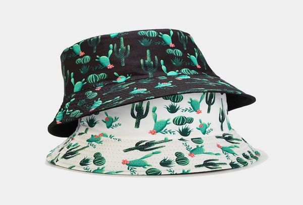 

ldslyjr cotton cactus pattern two sides wear bucket hat fashion joker outdoor travel sun cap for men and women 057763129, Blue;gray