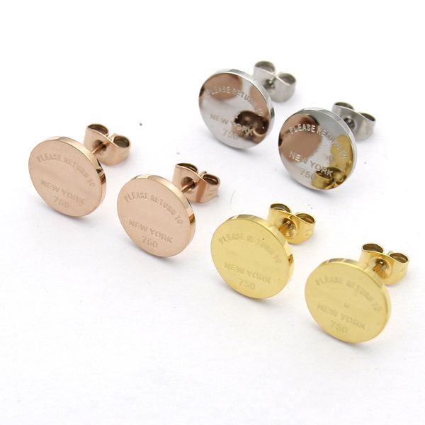 

1cm women designer studs circular smooth surface classic stainless steel luxury earrings, Golden;silver