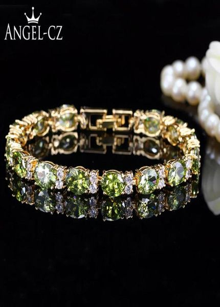 

dubai yellow gold color jewelry oval olive green crystal connect bling cz classy ladies bracelet bangle for women ab079 link chai8672934, Black