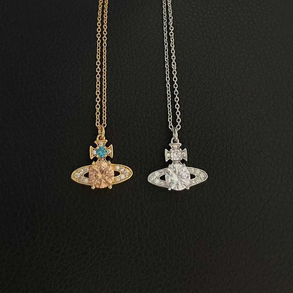 

the same classic saturn full diamond necklace of empress dowager xi is fashionable and simple ins design temperament clavicle chain, Silver